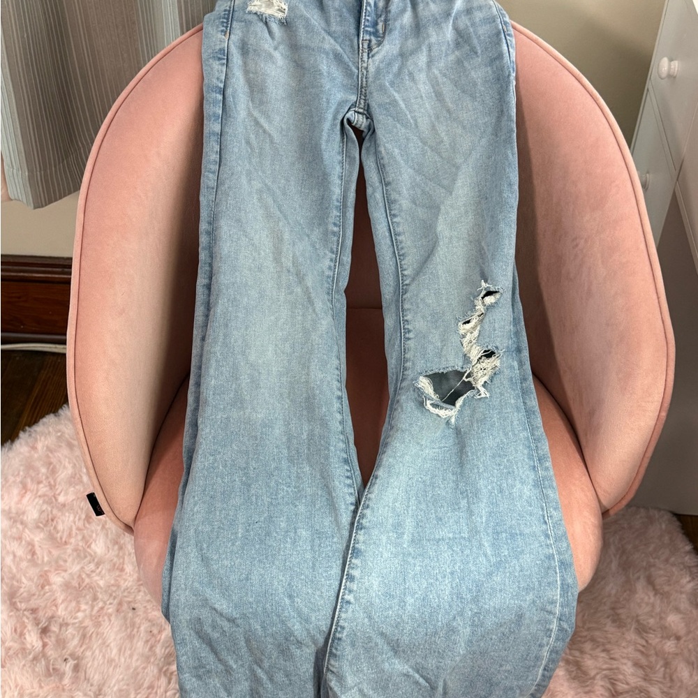 American Eagle Outfitters Light Blue Distressed Flare Jeans